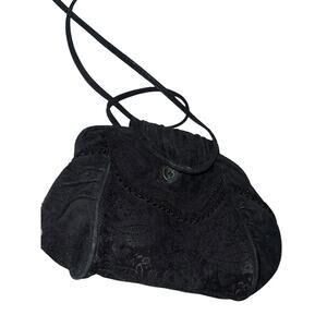 VTG Byrnes & Baker Handbag Snap Clutch Shoulder Strap Black Leather Embellished